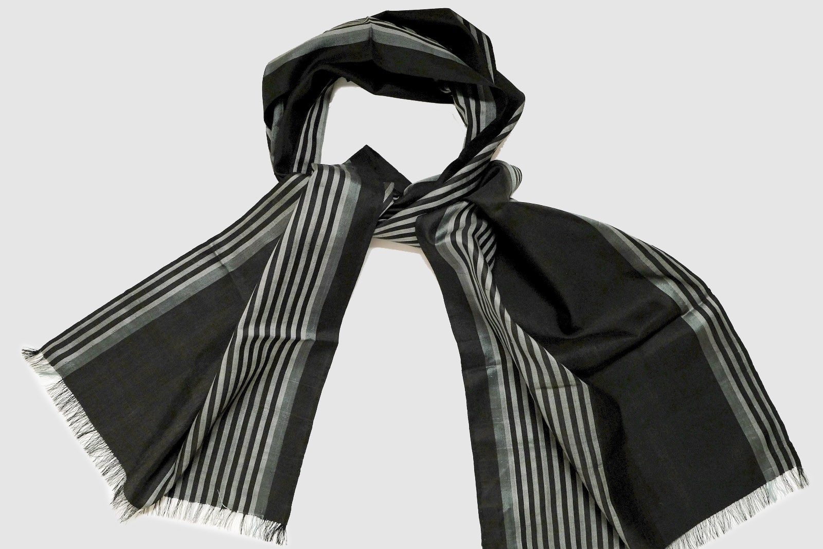 Handmade Silk Scarf Black and Grey Natural Dyes - AZEZANA