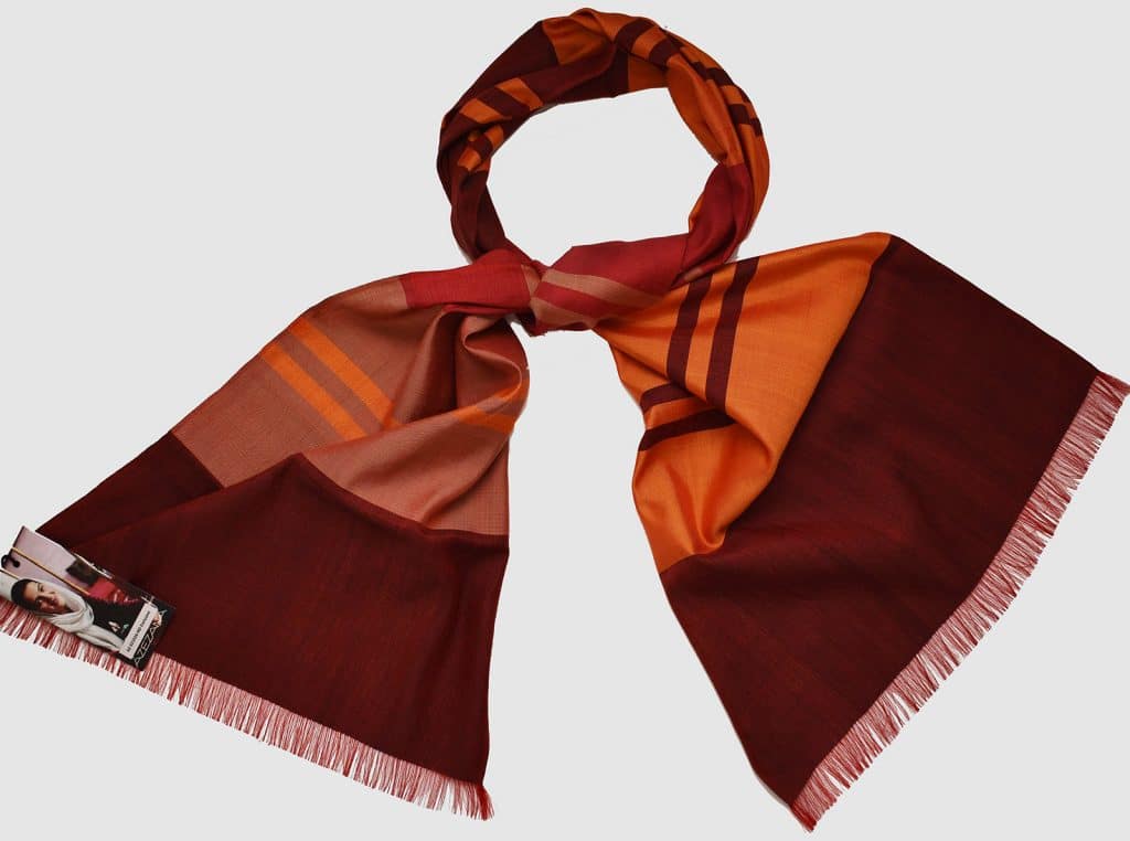 Handmade Silk Scarf Red and Orange Natural Dyes - AZEZANA